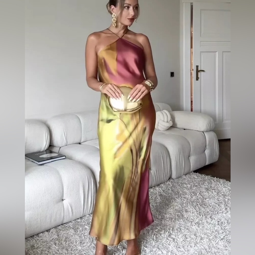 ZARA Tie Dye Backless Midi Dress NWT L - Picture 3 of 16